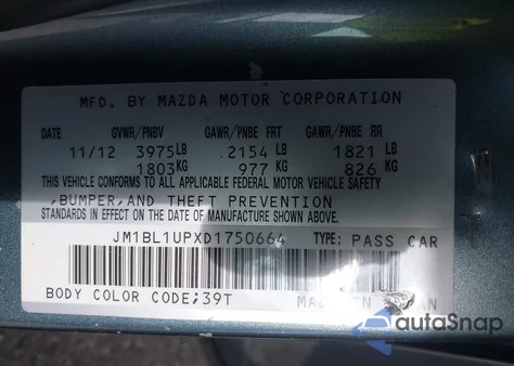 2013 Mazda 3 I Sport z USA, uszkodzony, nr VIN JM1BL1UPXD1750664